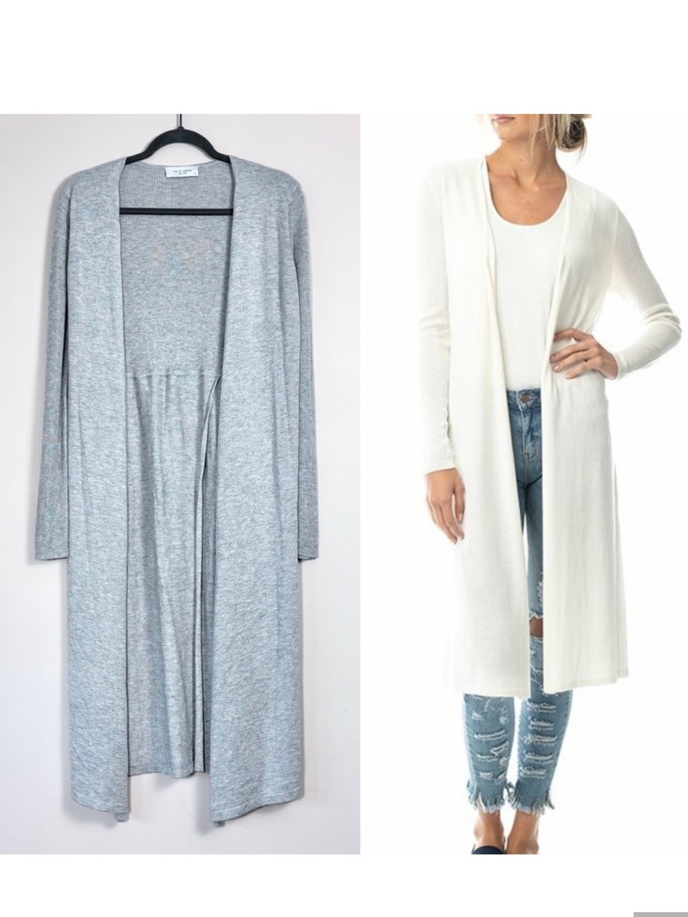 Lola & Sophie Silk & Cashmere Split Back Duster Cardigan in Light Gray Small